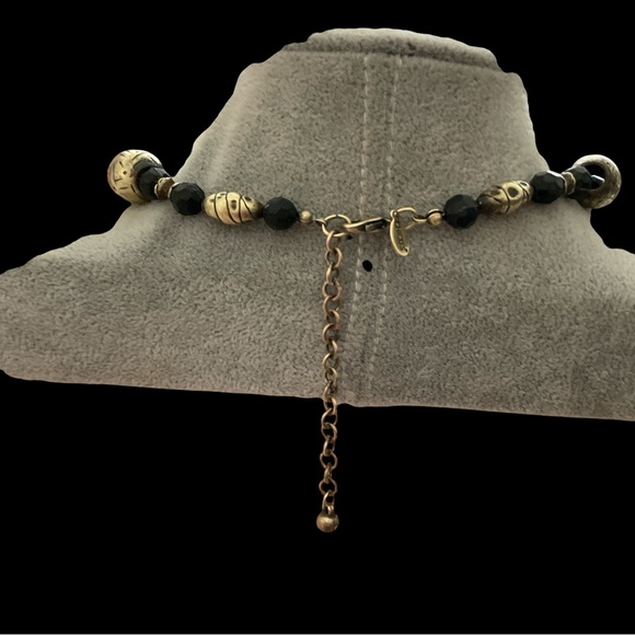 Chico's Heavy Gold Tone Brass and Black Bead Statement Necklace - Picture 8 of 8